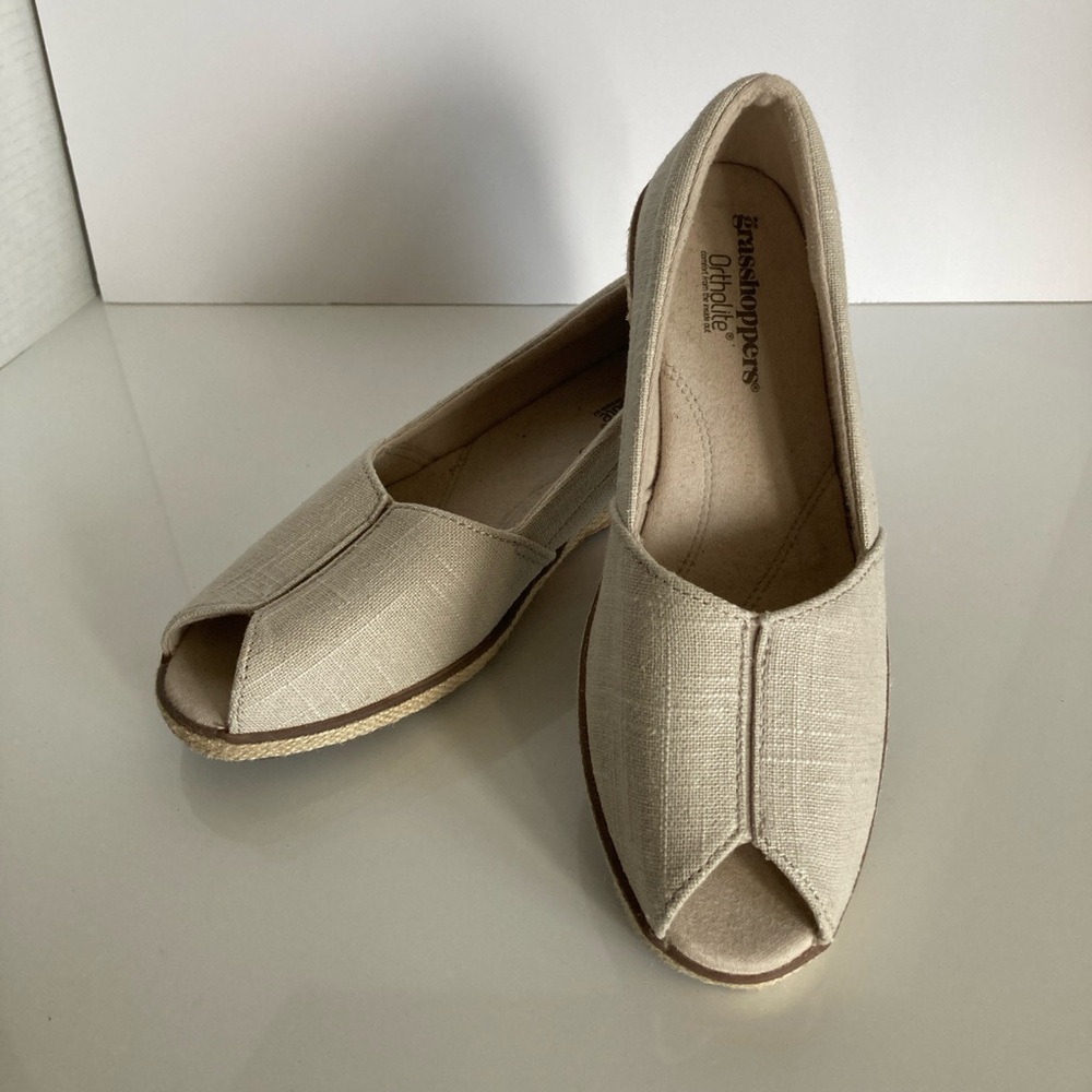Metallic Linen Wedge Peep Toe Espadrille Loafer size 8